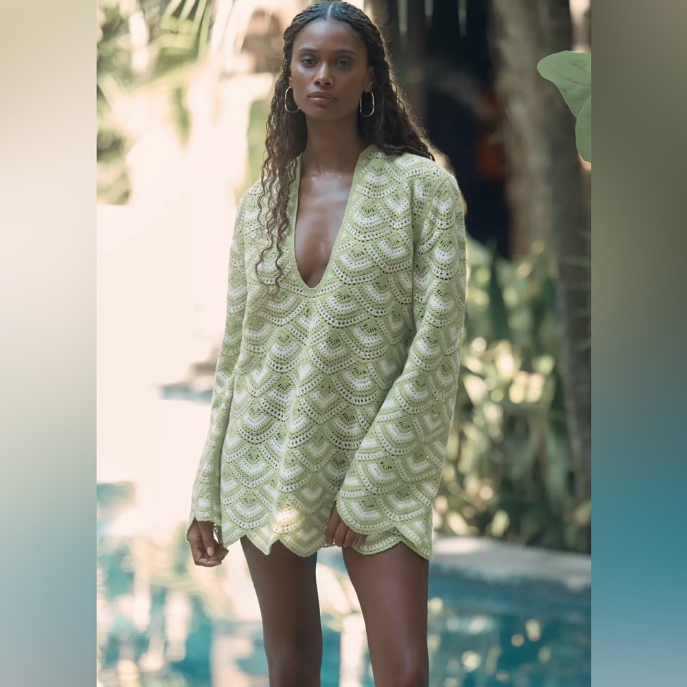 Anthropologie CELANDINE CROCHET LONG-SLEEVE MINI KAFTAN